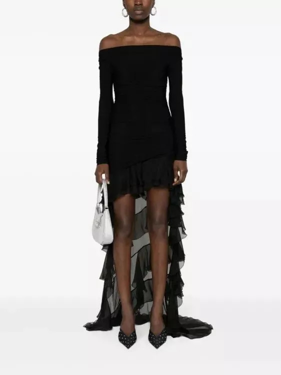   Blumarine  Black Stretch-Design Asymmetric Dress Black