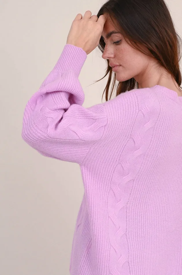 Cashmere Pullover mit Zopfmuster in Flieder