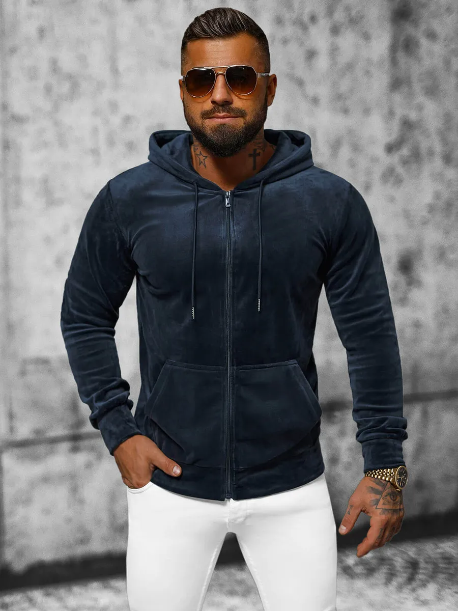 Herren Velours Kapuzenpullover Dunkelblau OZONEE JS/8B1168/25