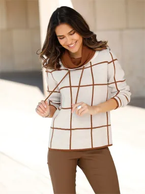 Jacquard-Pullover in champagner-cognac-gemustert
