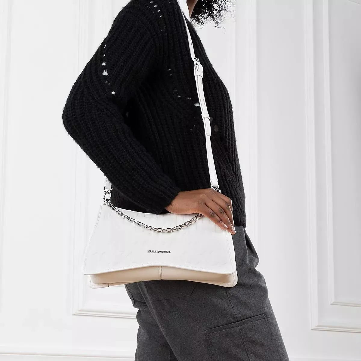   Karl Lagerfeld  K/Seven Element Shb Embossed White Nickel  Crossbody Bag 
