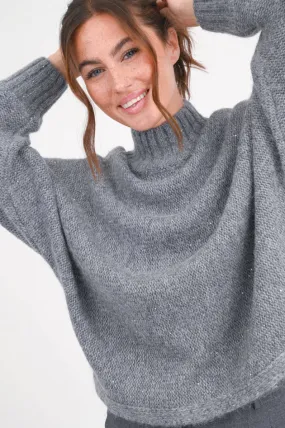 Strickpullover mit Lurex in Grau