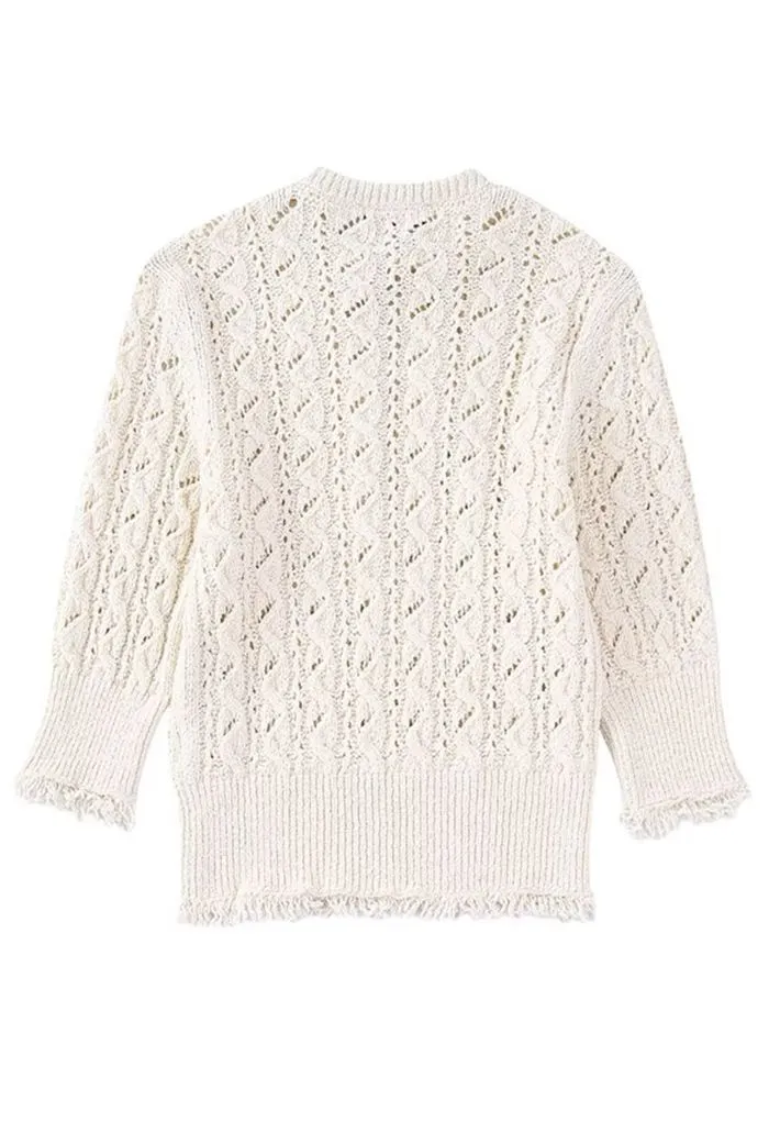 Strickpullover mit V-Ausschnitt und Quastenkante